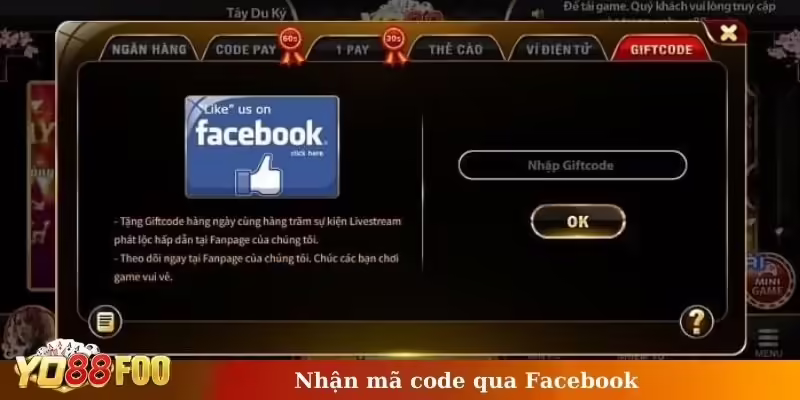 Nhận mã code qua Facebook